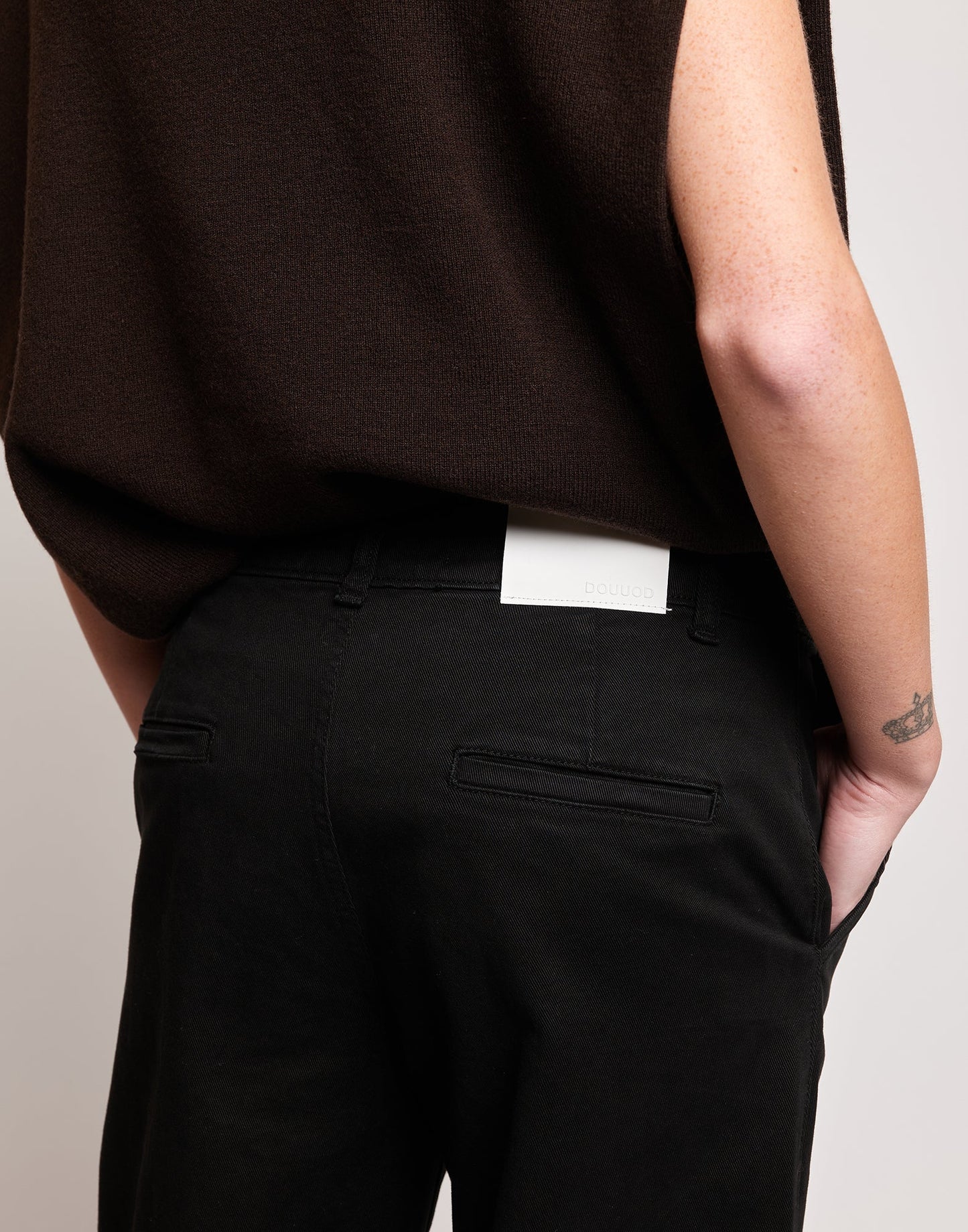 DOUUOD Pantaloni a Palazzo in Drill di Cotone Stretch Nero