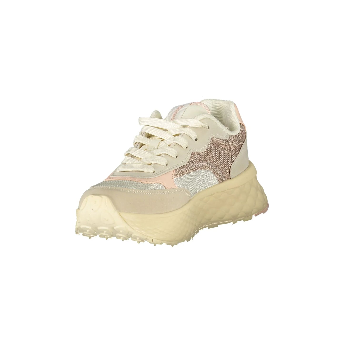 BLAUER Sneakers Donna Beige con Lacci e Dettagli Rosa
