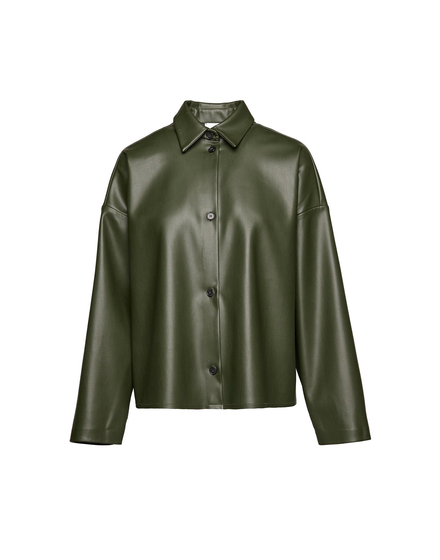 DOUUOD Camicia in Eco Soft Leather con Bottoni in Corno Oliva