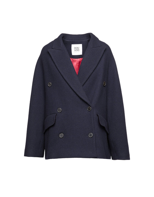 DOUUOD Caban Doppiopetto in Double Twill di Lana Oltremare