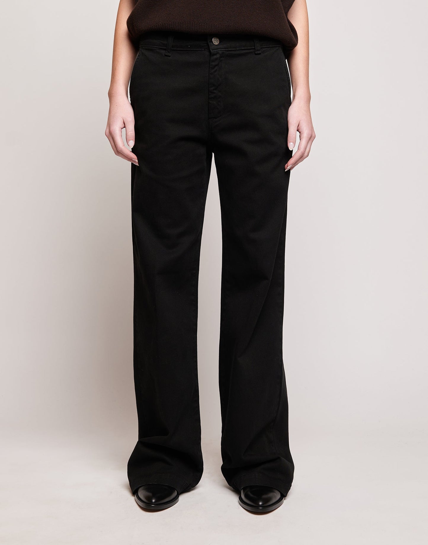 DOUUOD Pantaloni a Palazzo in Drill di Cotone Stretch Nero