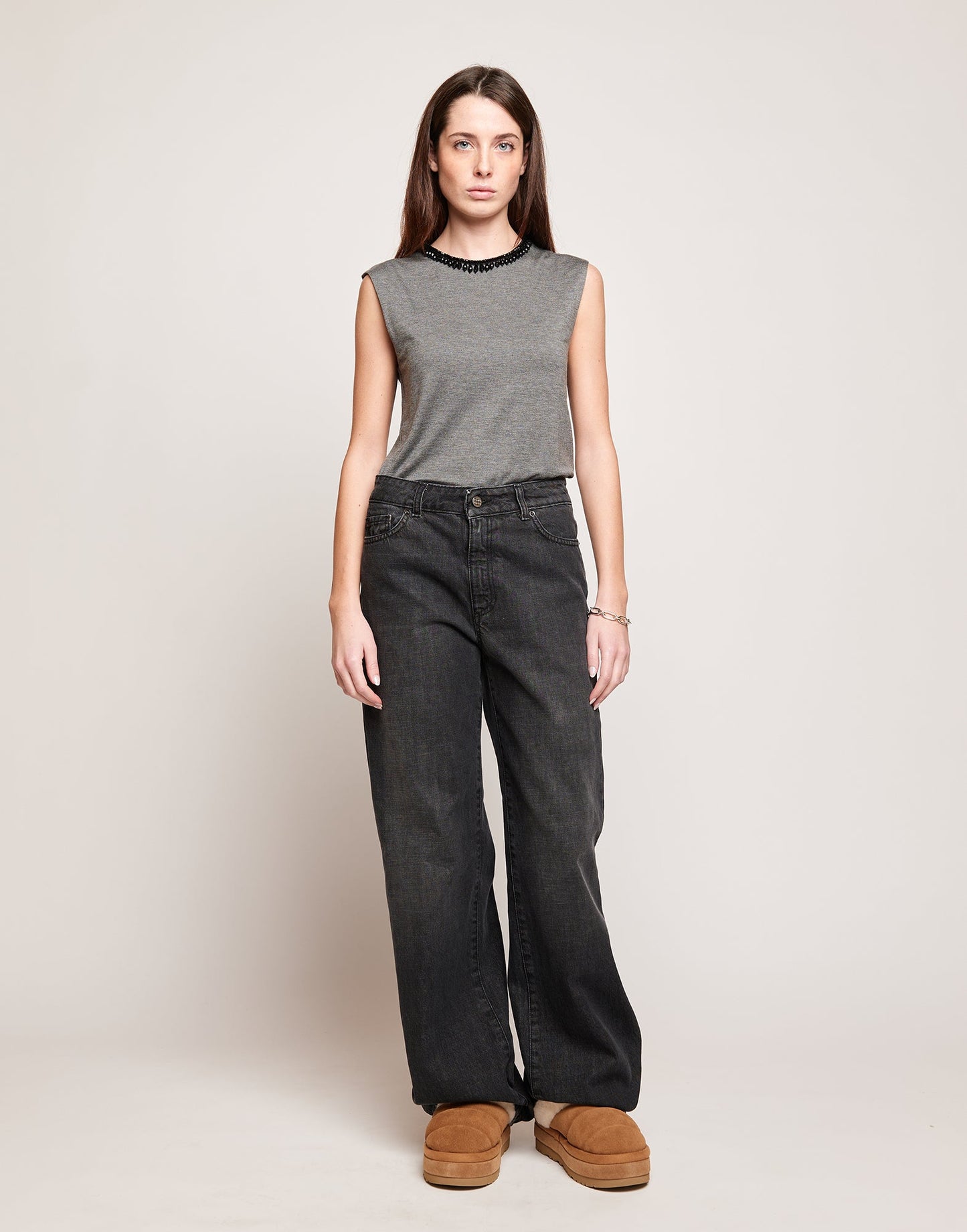 DOUUOD Jeans 5 Tasche a Palazzo Grigio Fumo