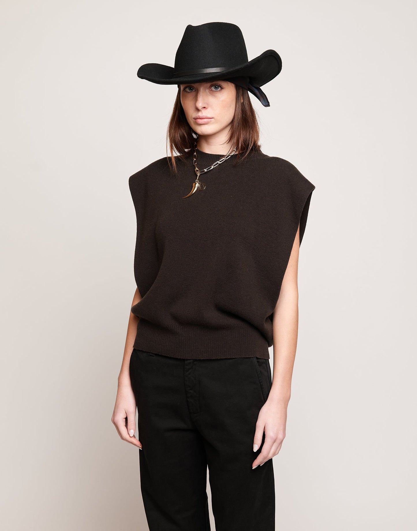 DOUUOD Gilet Girocollo in Lana e Cashmere Ciocco